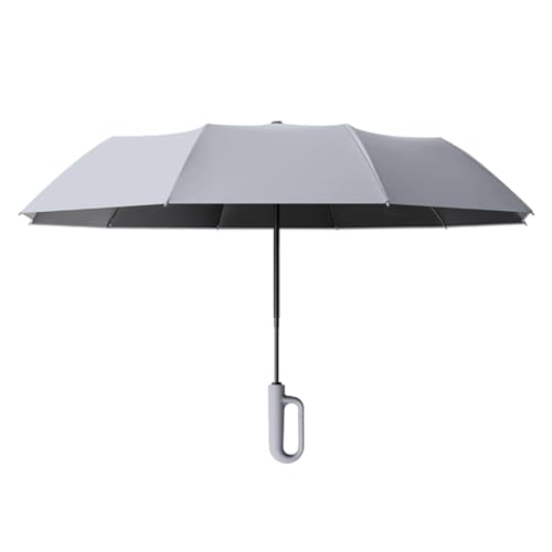 F Fityle Ringschnallen-Regenschirm, automatischer Taschenschirm, Sonnenschutz-Reiseschirm für Regen, für Outdoor-Aktivitäten am Strand, Grau 125cmx82cm von F Fityle