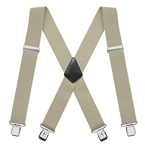 FACATH Herren Hosenträger X Style 5cm Breite 2 Zoll Heavy Duty Hosenträger für Hosen mit 4 Starken Metallclips, Smoking Verstellbare und elastische Hosenträger für Herren und Damen Hosen(Khaki) von FACATH