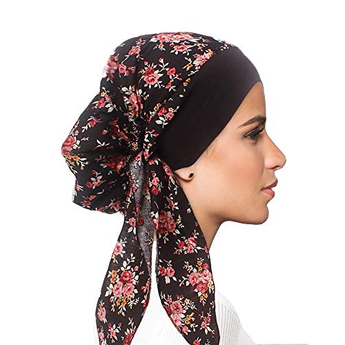 FADACHY Damen Chemo,Haarausfall-Turban,seidiges Kopftuch PaPastoral Cotton-Schwarz Rot von FADACHY