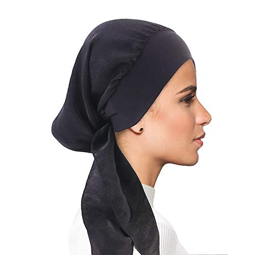 FADACHY Damen Chemo,Haarausfall-Turban,seidiges Kopftuch Solid-Schwarz von FADACHY