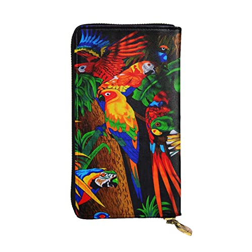 FAIRAH Parrot Camouflage Printed Leather Wallet, Zippered Credit Card Holder Unisex Version von FAIRAH