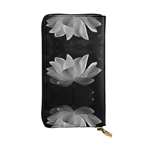 Schwarz Weiß Blume gedruckt Leder Brieftasche, Reißverschluss Kreditkartenetui Unisex Version, Schwarze weiße Blume, Einheitsgröße von FAIRAH