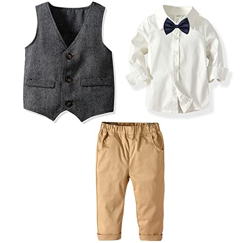 2-Teiliges Kleinkind Jungen Babyanzug Gentleman Kinder Langarm Hemd + Hose mit Träger Anzug Kleidung Set (80, Color#A) von FAIRYRAIN