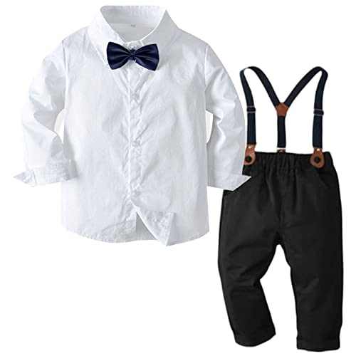 FAIRYRAIN 2-Teiliges Kleinkind Jungen Babyanzug Gentleman Kinder Langarm Hemd + Hose mit Träger Anzug Kleidung Set 80 von FAIRYRAIN