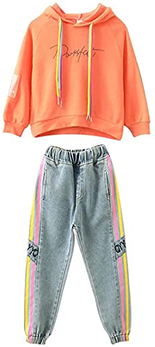 2tlg Kinder Mädchen Bekleidungsset Langarm Sweatshirt Hoodie T-Shirt Top Mit Jeans Hose Outfits Trainingsanzug Outfits Sport Kleidung Set Jogginganzug 160 von FAIRYRAIN