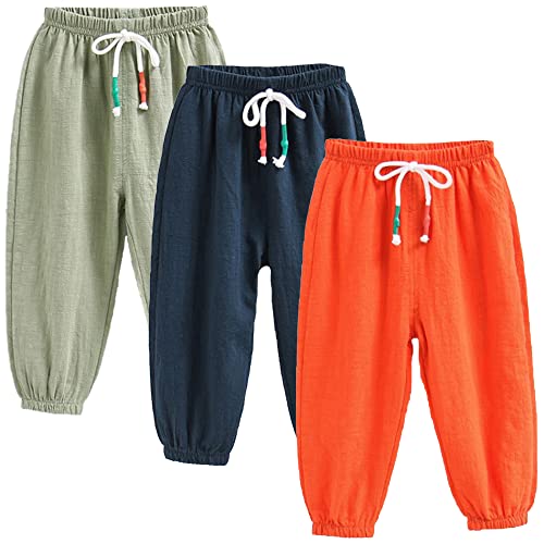 3 Pack of Kinder Mädchen Jungen Sommer Anti-Moskito Leinenhose Bloomers Baumwolle Lange Hosen dünn Pumphose Haremshose Jogginghose Lässige Hose 120 von FAIRYRAIN