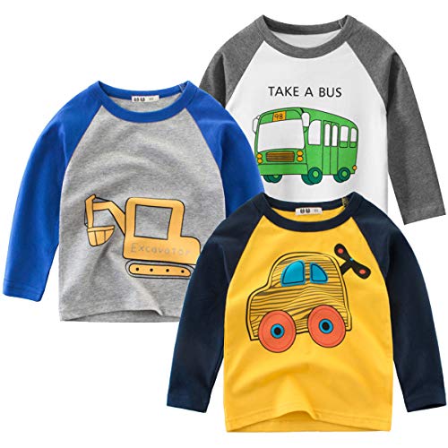 3er Pack Baby Kinder Jungen Rundhals Langarmshirt Baumwolle Shirt Cartoon Dinosaurier Wagen Drucken T-Shirt Tops 110 3er Pack Baby Kinder Jungen Rundhals Langarmshirt Baumwolle Shirt Cartoon Dinosaurier Wagen Drucken T-Shirt Tops 110 von FAIRYRAIN