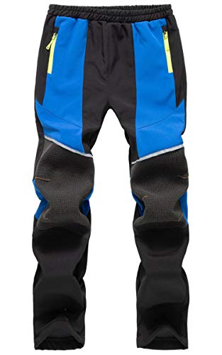 FAIRYRAIN Kinder Jungen Mädchen Softshellhose Gefütterte Winddicht Outdoorhose Atmungsaktiv mit Fleecefütterung Warm Regenhose Skihose Wanderhose (N-Blau, 134-140) von FAIRYRAIN