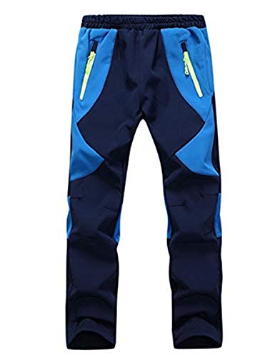 FAIRYRAIN Kinder Jungen Mädchen Softshellhose Gefütterte Winddicht Outdoorhose Atmungsaktiv mit Fleecefütterung Warm Regenhose Skihose, Dunkelblau, 116-122 von FAIRYRAIN