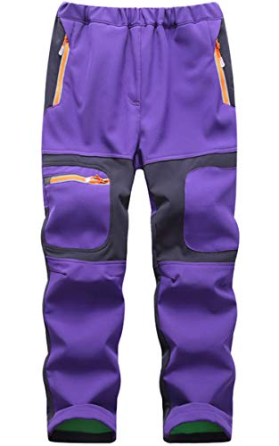 FAIRYRAIN Kinder Jungen Mädchen Winter Warm Softshellhose Regenhose Gefütterte Outdoorhose Wasserabweisend Winddicht Skihose Wanderhose Sporthose (Violett, 3XL) von FAIRYRAIN