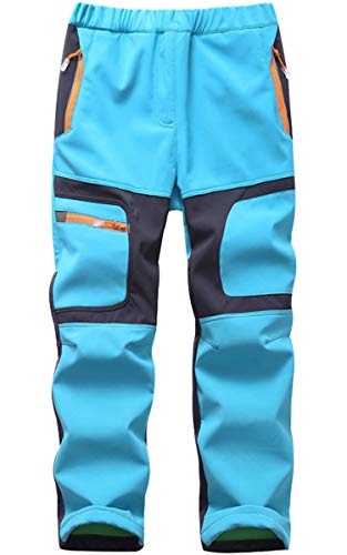 FAIRYRAIN Kinder Jungen Mädchen Winter Warm Softshellhose Regenhose Gefütterte Outdoorhose Wasserabweisend Winddicht Skihose Wanderhose Sporthose L von FAIRYRAIN