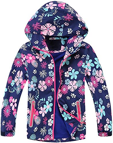 FAIRYRAIN Kinder Mädchen Jacke mit Fleecefütterung Übergangsjacke Winddicht Regenjacke Softshelljacken Kapuzenjacke Wanderjacke Outdoorjacke, Farbe:Marine, Gr. L von FAIRYRAIN