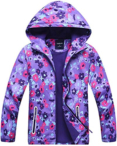 FAIRYRAIN Kinder Mädchen Jacke mit Fleecefütterung Übergangsjacke Winddicht Regenjacke Softshelljacken Kapuzenjacke Wanderjacke Outdoorjacke 140 von FAIRYRAIN