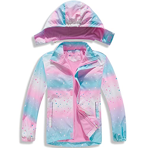 FAIRYRAIN Kinder Mädchen Kapuzenjacke Softshelljacken Warme wasserdichte Gefütterte Übergangsjacke mit Abtrennbare Kapuze Regenjacke Wanderjacke Outdoorjacke 120 von FAIRYRAIN