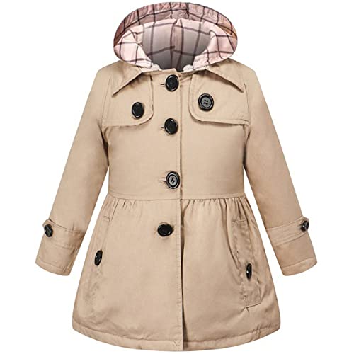 FAIRYRAIN Mädchen Kids Teens Kinder Jacke Trenchcoat Windjacke Übergangsjacke Frühling Trenchcoat Outwear Mantel mit abnehmenbarer Kapuze 130 von FAIRYRAIN