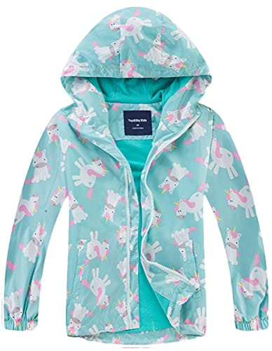 FAIRYRAIN Kinder Mädchen wasserdichte Cartoon Einhorn Print Jacke Übergangsjacke Regenjacke Kinder Softshelljacken Wanderjacke Outdoorjacke 130 von FAIRYRAIN