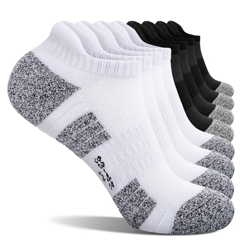 FALARY 8 Paar Sportsocken Herren 47-50 Atmungsaktive Sneaker Socken Damen Baumwollsocken Halbsocken Schwarz Weiß von FALARY