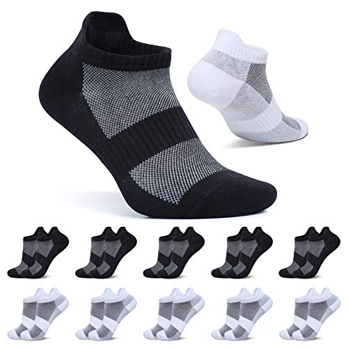 FALARY Kurze Socken Herren 47-50 Sneaker Socken Damen 10 Paar Schwarz Weiß Sportsocken Baumwolle Atmungsaktive Laufsocken Unisex von FALARY