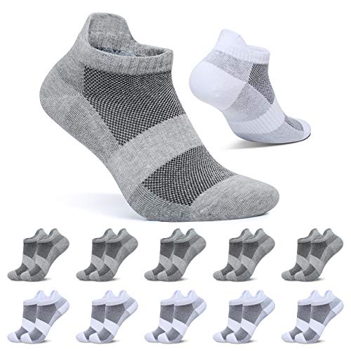 FALARY Sneaker Socken Herren 47-50 Sportsocken Damen 10 Paar Weiß Grau Kurze Socken Baumwolle Atmungsaktive Laufsocken Unisex von FALARY