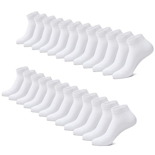 FALARY Sneaker Socken Herren Damen 12 Paar Kurze Halbsocken Baumwolle-Weiß-43-46 von FALARY