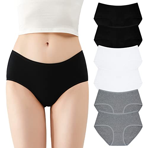 FALARY Unterhosen Damen Unterwäsche Slip Bequem atmungsaktiv und weich Baumwollunterhosen Pantys 6er Pack Schwarz Weiß Grau L von FALARY