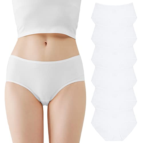 FALARY Unterhosen Damen Unterwäsche Slip Frauen Schlüpfer Baumwolle atmungsaktiv und weich Mittel Taille Panties Hipster 6er Pack Sports Knickers Weiß 3XL von FALARY