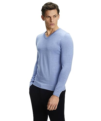 FALKE Herren Pullover Basic New Merino V-Neck M PU Wolle weich hautfreundlich 1 Stück, Blau (Azur Melange 6857), S von FALKE