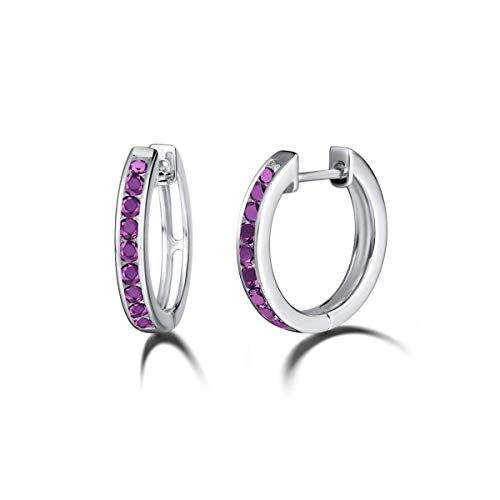 Damen Creolen Runde Ohrringe Klein aus 925 Sterling Silber Weißgold Vergoldung mit Rundschliff Funkelnde Zirkonia Schmuck für Damen Mädchen, Durchmesser: 18 mm - Violett von FANCIME