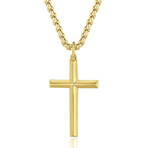 FANCIME 925 Sterling Silber Gold Vergoldet Kreuz Anhänger mit Edelstahl Kette für Herren Jungs Kinder - Kettenlänge: 60 cm von FANCIME