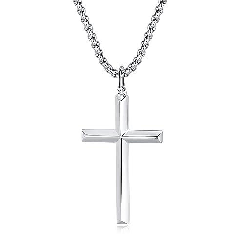 FANCIME 925 Sterling Silber Weiß Vergoldet Kreuz Anhänger mit Edelstahl Kette für Herren Jungs Kinder - Kettenlänge: 60 cm von FANCIME