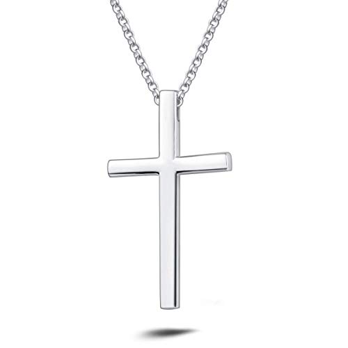 FANCIME 925 Sterling Silber Weiß Vergoldet Groß Kreuz Anhänger mit Kette für Herren Jungs Kinder - Kettenlänge: 51 cm von FANCIME