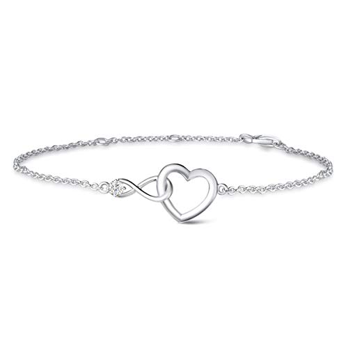 Damen Armband 925 Sterling Silber Herz Infinity Armkette Frauen Weiß Gold Kette Muttertags Valentinstag Jahrestag Geburtstag Weihnachten Schmuck Geschenk Für Mädchen Mutter Freundin Ehefrau Mama von FANCIME