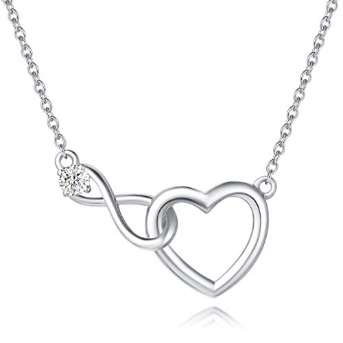 Damen Halskette 925 Sterling Silber Weiß Vergoldet Herz Infinity Kette Muttertags Valentinstag Jahrestag Geburtstag Weihnachten Schmuck Geschenk Für Frauen Mädchen Mutter Freundin Ehefrau Mama von FANCIME