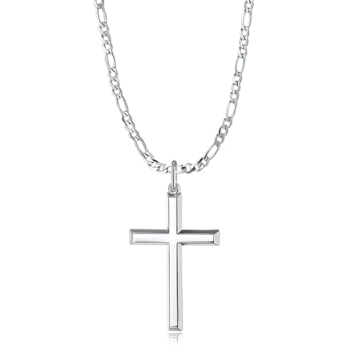 FANCIME Herren Kette aus 925 Sterling Silber Gelb Gold Vergoldet Kreuz Anhänger mit Figaro Panzerkette, Hip-Hop Halskette Schmuck Geschenk für Ihn Jungs Kinder - Kettenlänge: 60 cm von FANCIME