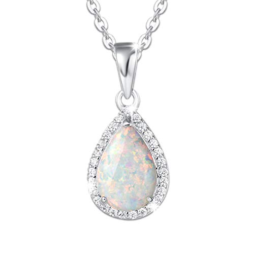 FANCIME Opal Kette mit Wassertropfen Anhänger aus 925 Sterling Silber, CZ Zirkon Edelstein Halskette Schmuck Geschenk für Damen Frauen Mädchen - Kettenlänge: 40+5 cm von FANCIME