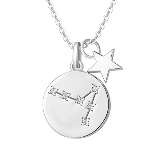 Fische Sternzeichen Kette aus Solide 925 Sterling Silber mit Weiß Vergoldet Anhänger Halskette Einfach Minimalistisch Geschenk Schmuck für Damen Mädchen - Verstellbar Kettenlänge: 40 + 5 cm von FANCIME