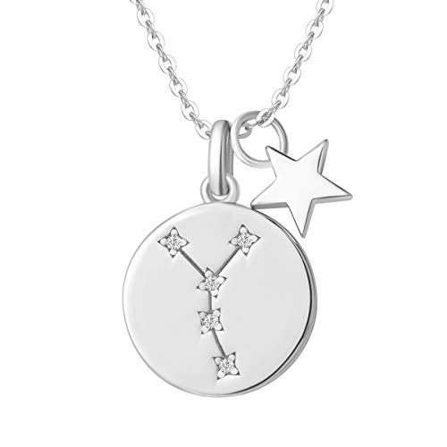 Krebs Sternzeichen Kette aus Solide 925 Sterling Silber mit Weiß Vergoldet Anhänger Halskette Einfach Minimalistisch Geschenk Schmuck für Damen Mädchen - Verstellbar Kettenlänge: 40 + 5 cm von FANCIME