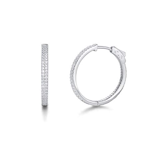 MittelGroße Creolen Ohrringe Huggie aus 925 Sterling Silber mit Funkelnd Zirkonia Rundschliff Pavé-Setting Elegant Schmuck für Damen Frauen Mädchen - Durchmesser: 25 mm, Breite 2.5 mm von FANCIME