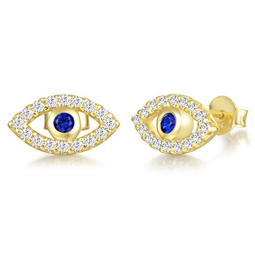 Solide 925 Sterling Silber Gold Plattiert Ohrstecker Ohrringe mit Türkisches Böse Auge Nazar Evil Eye Klassischer Schmuck für Damen Mädchen - Größe: 1.2 * 1 cm von FANCIME