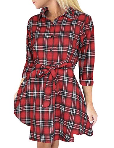 FANCYINN Blusenkleid Damen Kariert Langarm Hemdkleid Gestreift Kleid Lässige Kleidung mit Gürtel FANCYINN Blusenkleid Damen Kariert Langarm Hemdkleid Gestreift Kleid Lässige Kleidung mit Gürtel von FANCYINN