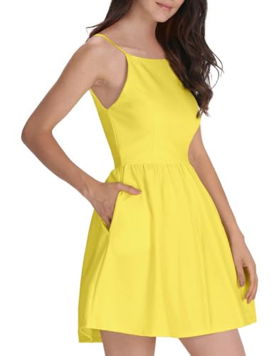 FANCYINN Damen Sommerkleid Armellos Spaghetti-Armband Kleider Elegant Rückenfreies Kurze Kleid Minikleid Gelb L FANCYINN Damen Sommerkleid Armellos Spaghetti-Armband Kleider Elegant Rückenfreies Kurze Kleid Minikleid Gelb L von FANCYINN
