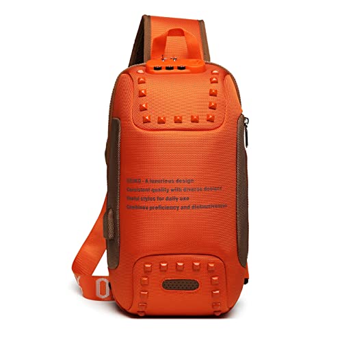 FANDARE Brusttasche Sling Bag Sling Rucksack Schultertasche mit USB-Ladeanschluss Passwortschutz Crossbody Bag Business Umhängetasche Herren Damen Reisen Wandern Wasserdicht Daypacks Orange von FANDARE