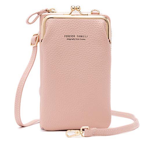 FANDARE Crossbody Tasche Damen Handy Umhängetasche Frauen Handytasche zum Umhängen Schultertasche PU Leder Portemonnaie Geldbörse mit Kartenfächer Mädchen Handtaschen Rosa von FANDARE