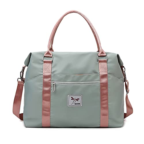 FANDARE Damen Reisetaschen Klassische Sporttaschen Herren Handgepäck Weekender Umhängetasche Übernachtung Kliniktasche Schwimmtasche Trainingstasche Handtasche für Reise Gym Flugzeug Grün Rosa von FANDARE