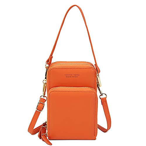 FANDARE Handy Umhängetasche Frauen Crossbody Tasche Schultertasche Damen Handy-Brieftasche Klein Handtasche Reisepass Handytasche Mädchen Schule Reise Unterarmtasche Wasserdicht PU Leder Orange von FANDARE