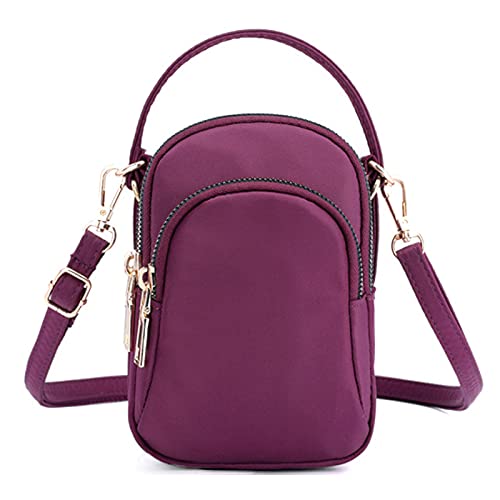 FANDARE Handy Umhängetasche Frauen Schultertasche Damen Handy-Brieftasche Klein Handtasche Reisepass Handytasche für Mädchen Einkaufen Party Schule Reise Unterarmtasche Wasserdicht Nylon Lila von FANDARE