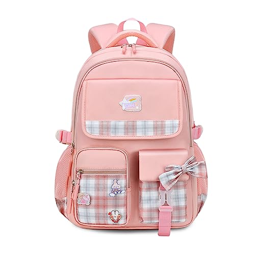 FANDARE Kinderrucksack Leuchtend Kindergartenrucksack Schulranzen Mädchen Junge Schulrucksack Nylon Schultertasche für Reisen Schule Daypacks mit Plüsch-Accessoires & Niedliches Abzeichen Rosa von FANDARE