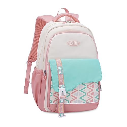 FANDARE Kinderrucksack Schulranzen Mädchen Junge Schulrucksack Büchertaschen für Grund-, Mittel- und Oberschüler Rucksack Hochschule Schultertasche für Damen Reisen Schule Daypacks Rosa Weiß von FANDARE