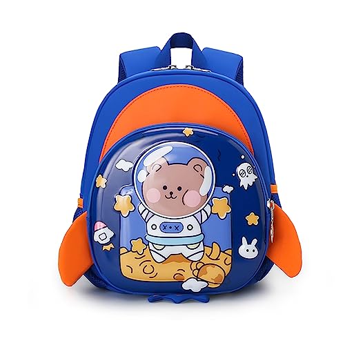 FANDARE Kinderrucksack mit Brustgurt 3D Cartoon Kinder Rucksack mit Leine Mädchen Junge Schulranzen Schultertasche Kindertasche Schulrucksack Kindergarten-Rucksack mit Reflektierender Streifen Blau von FANDARE