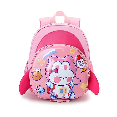 FANDARE Kinderrucksack mit Brustgurt 3D Cartoon Kinder Rucksack mit Leine Mädchen Junge Schulranzen Schultertasche Kindertasche Schulrucksack Kindergarten-Rucksack mit Reflektierender Streifen Rosa von FANDARE